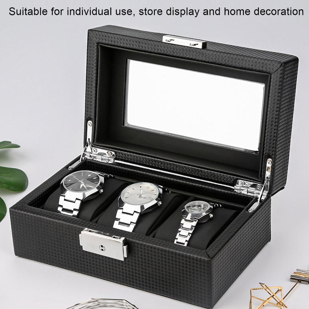 Watch Display Storage Box Carbon Fiber - Protective Carbon Fiber Watch Box Black