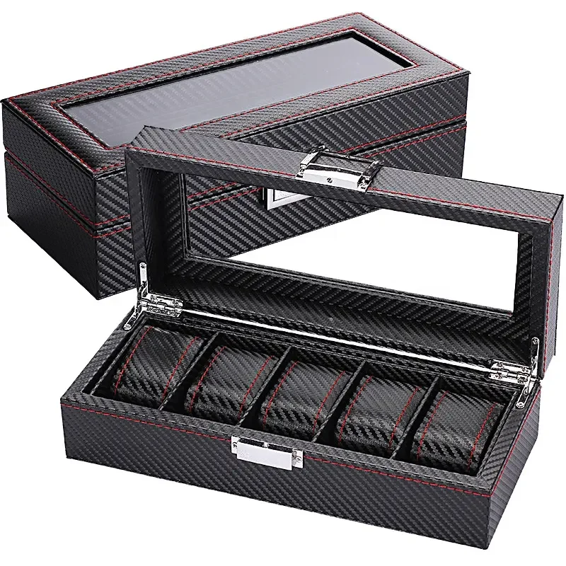 Watch Display Storage Box Carbon Fiber - KSGM Fashion Style 5/6/10/12 Positions Black