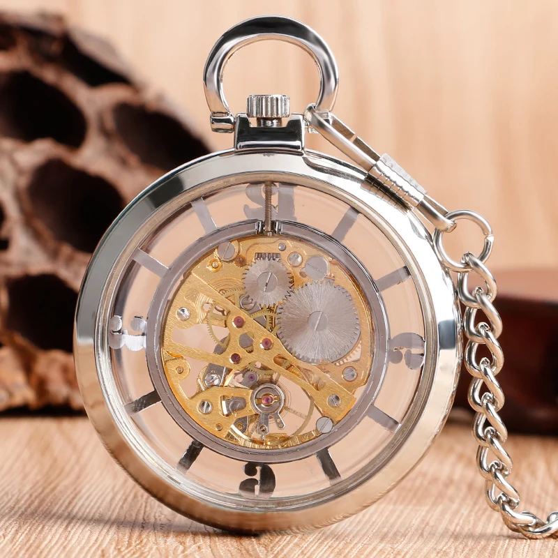 Pocket Watch Mechanical Skeleton Vintage - Transparent Hollow Hand Wind Mechanical Pocket