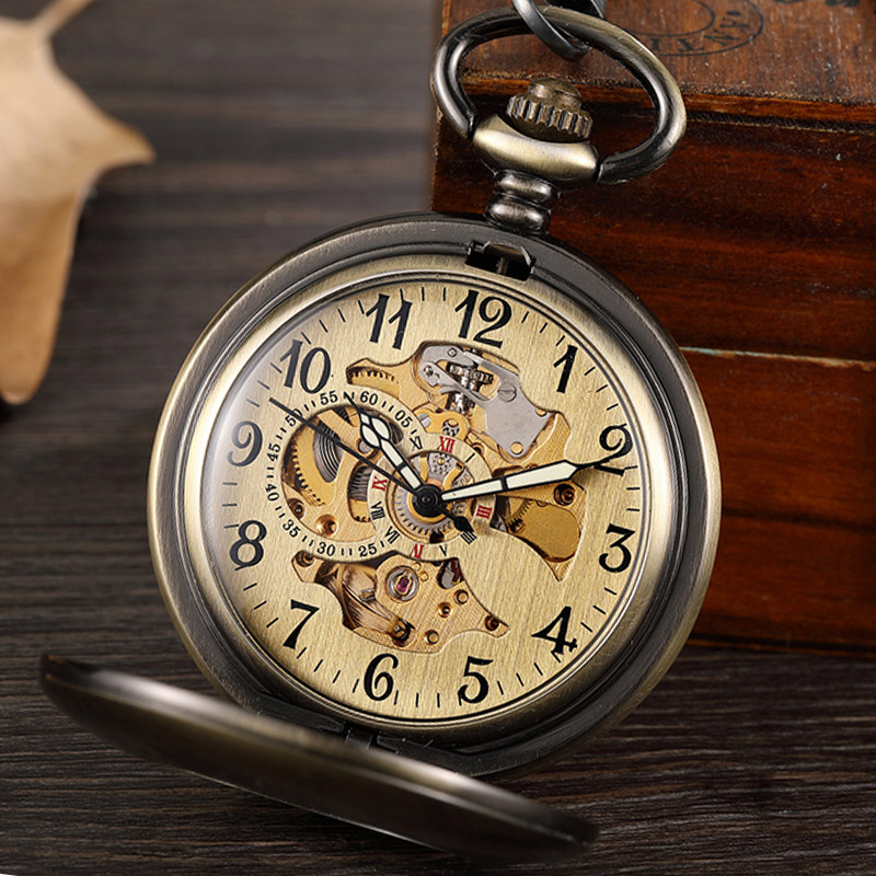 Pocket Watch Mechanical Skeleton Vintage - Vintage Bronze Skeleton Hand Wind Mechanical