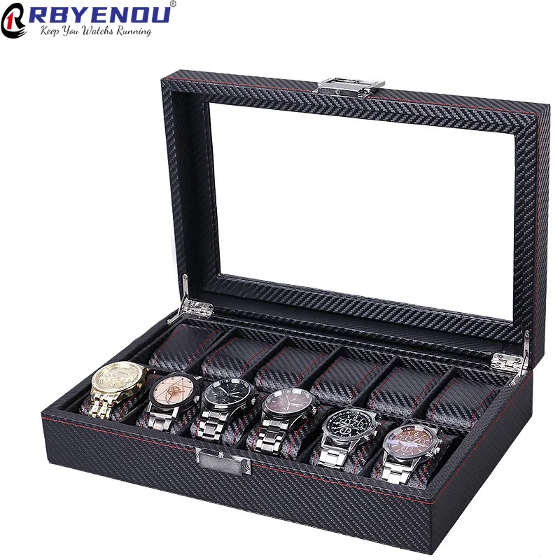 OEM PU Leather Carbon Fiber Te - Watch Display Storage Box Carbon Fiber 评论和价格