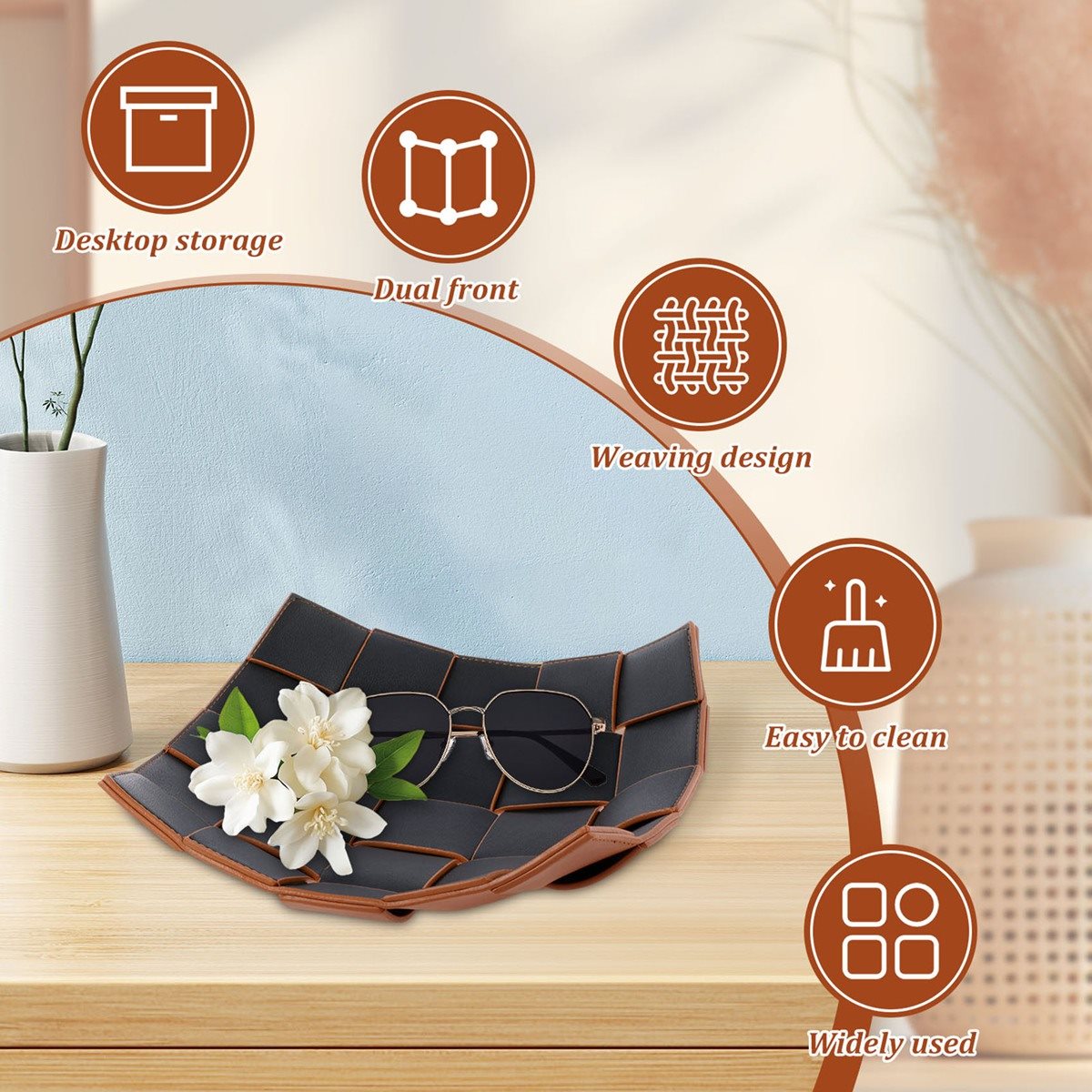ABNH Valet PU Leather Key Hold - Valet Tray Nightstand Organizer Leather 评论和价格