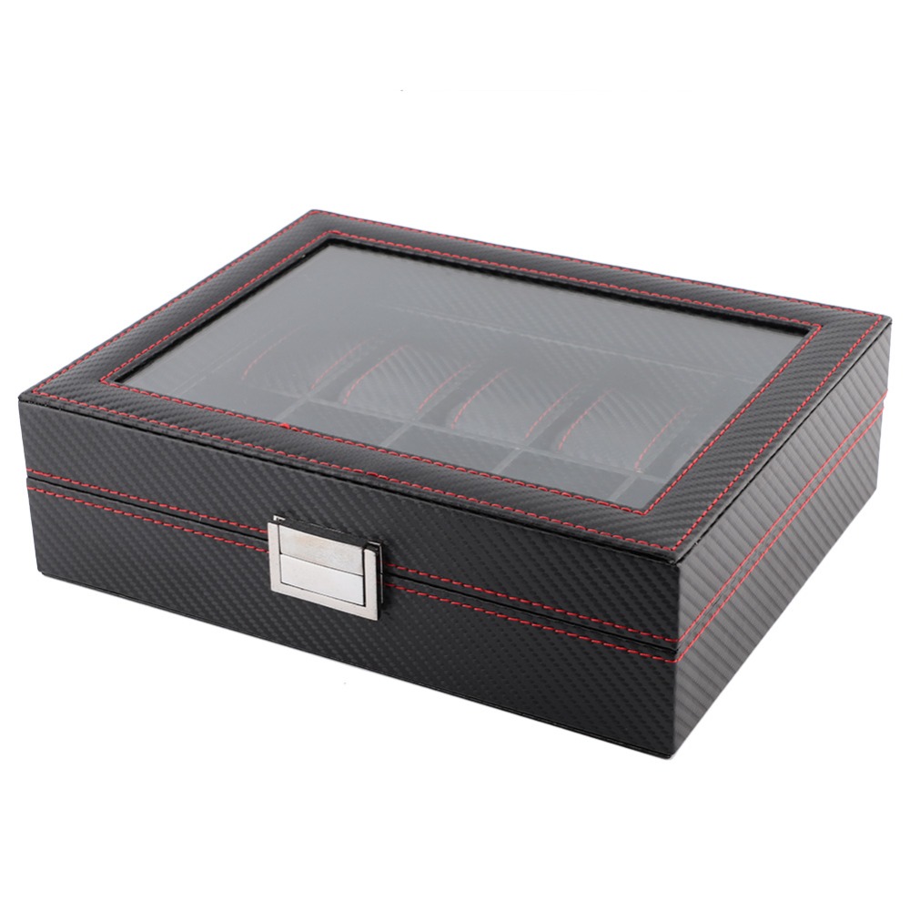 Carbon Fiber Texture Watch Box - Watch Display Storage Box Carbon Fiber 评论和价格