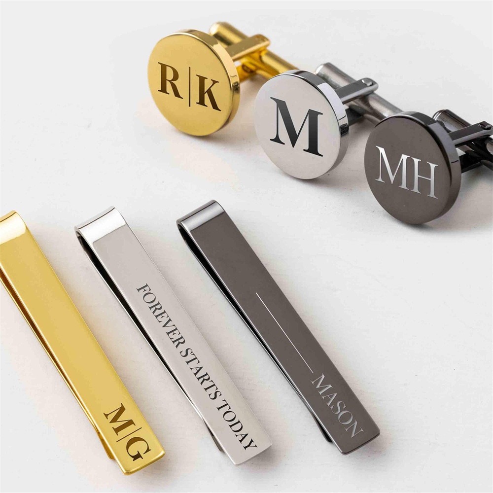 Men's Personalized Cufflinks a - Tie Clip Bar Set Stainless Steel 评论和价格