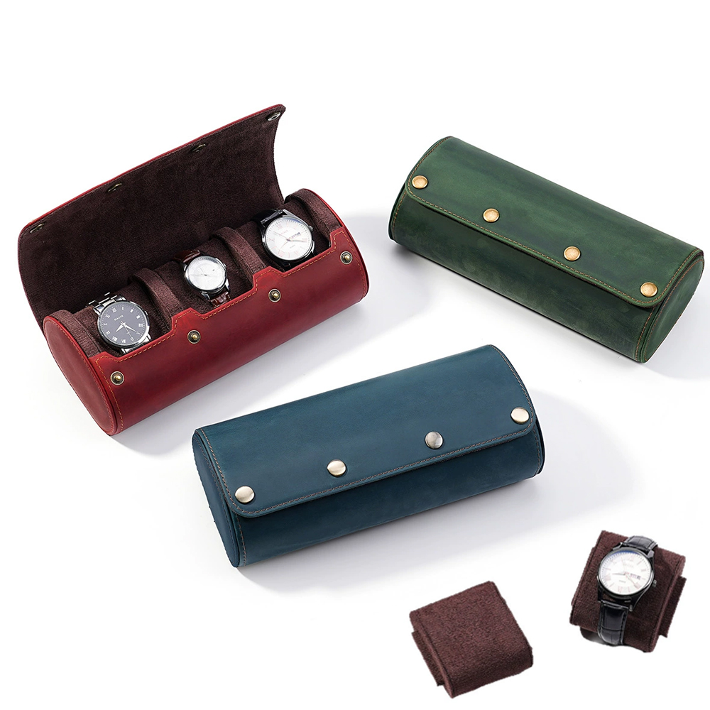 CONTACT FAMILY Vintage Genuine - Watch Travel Roll Case 3 Slots Leather 评论和价格
