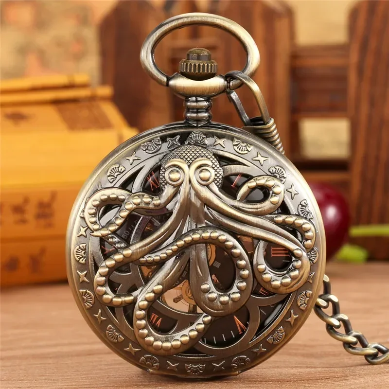 Vintage Octopus Design Men Wom - Pocket Watch Mechanical Skeleton Vintage 评论和价格