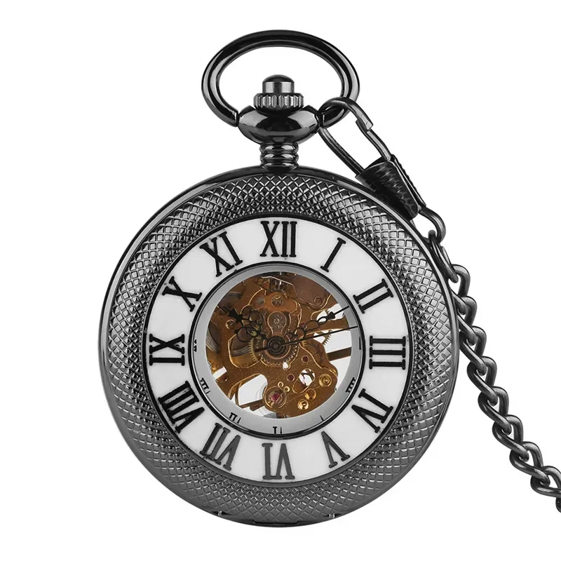Vintage Black Half Hunter Men  - Pocket Watch Mechanical Skeleton Vintage 评论和价格