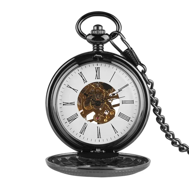 Vintage Black Half Hunter Men  - Pocket Watch Mechanical Skeleton Vintage 评论和价格