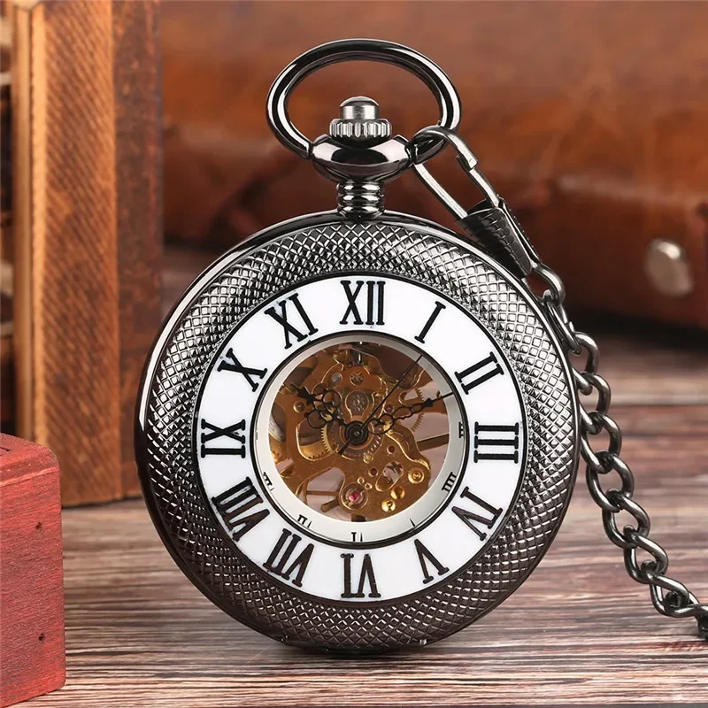 Vintage Black Half Hunter Men  - Pocket Watch Mechanical Skeleton Vintage 评论和价格