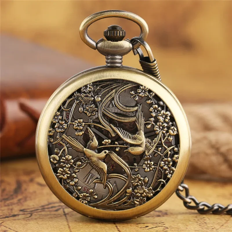 Vintage Hollow Out Magpie Pock - Pocket Watch Mechanical Skeleton Vintage 评论和价格