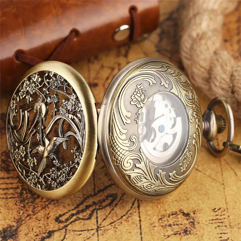 Vintage Hollow Out Magpie Pock - Pocket Watch Mechanical Skeleton Vintage 评论和价格