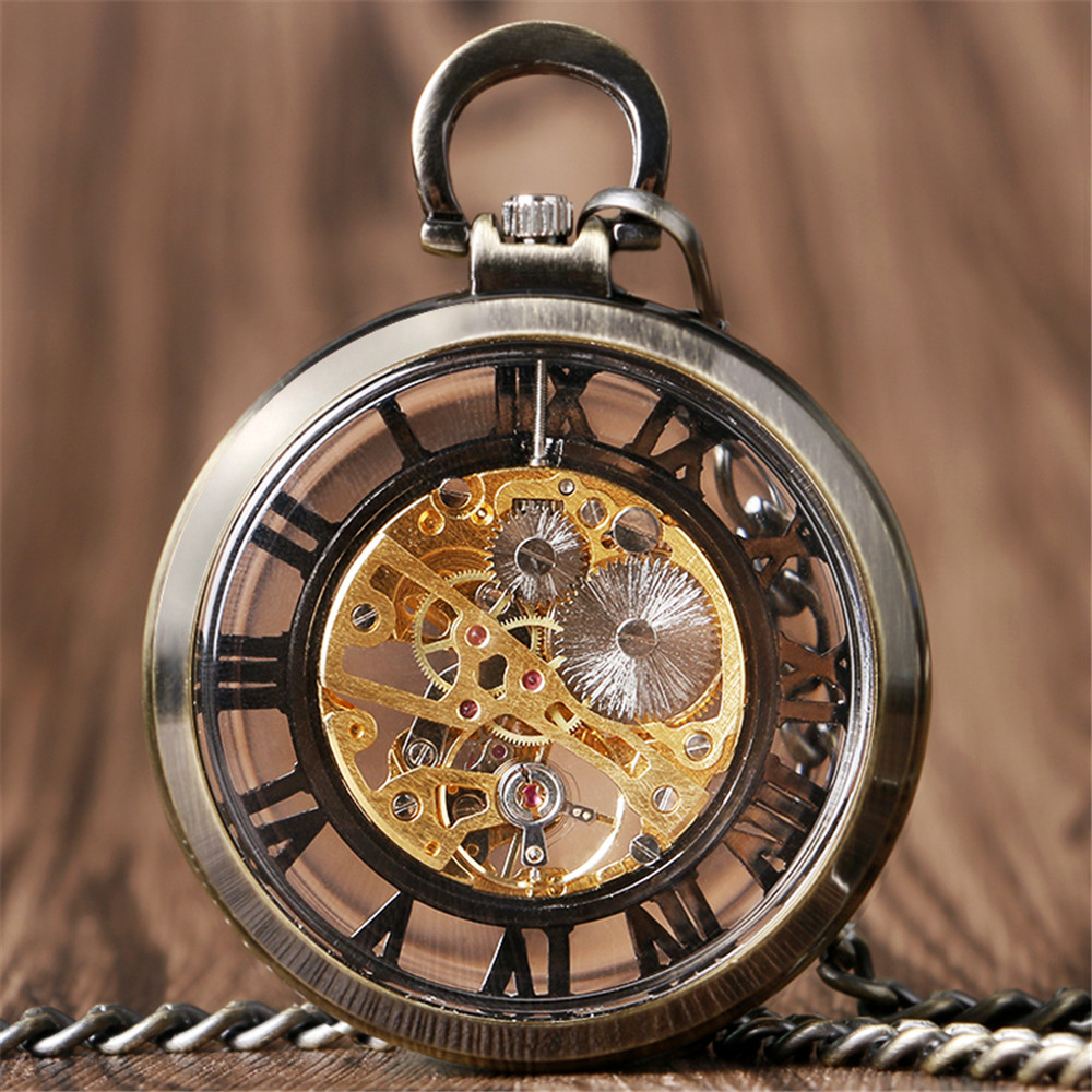 Transparent Skeleton Roman Num - Pocket Watch Mechanical Skeleton Vintage 评论和价格