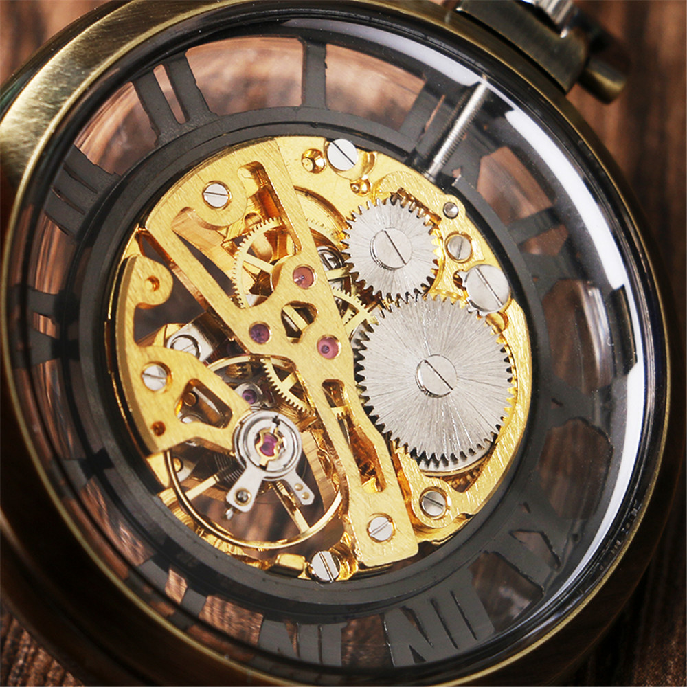 Transparent Skeleton Roman Num - Pocket Watch Mechanical Skeleton Vintage 评论和价格