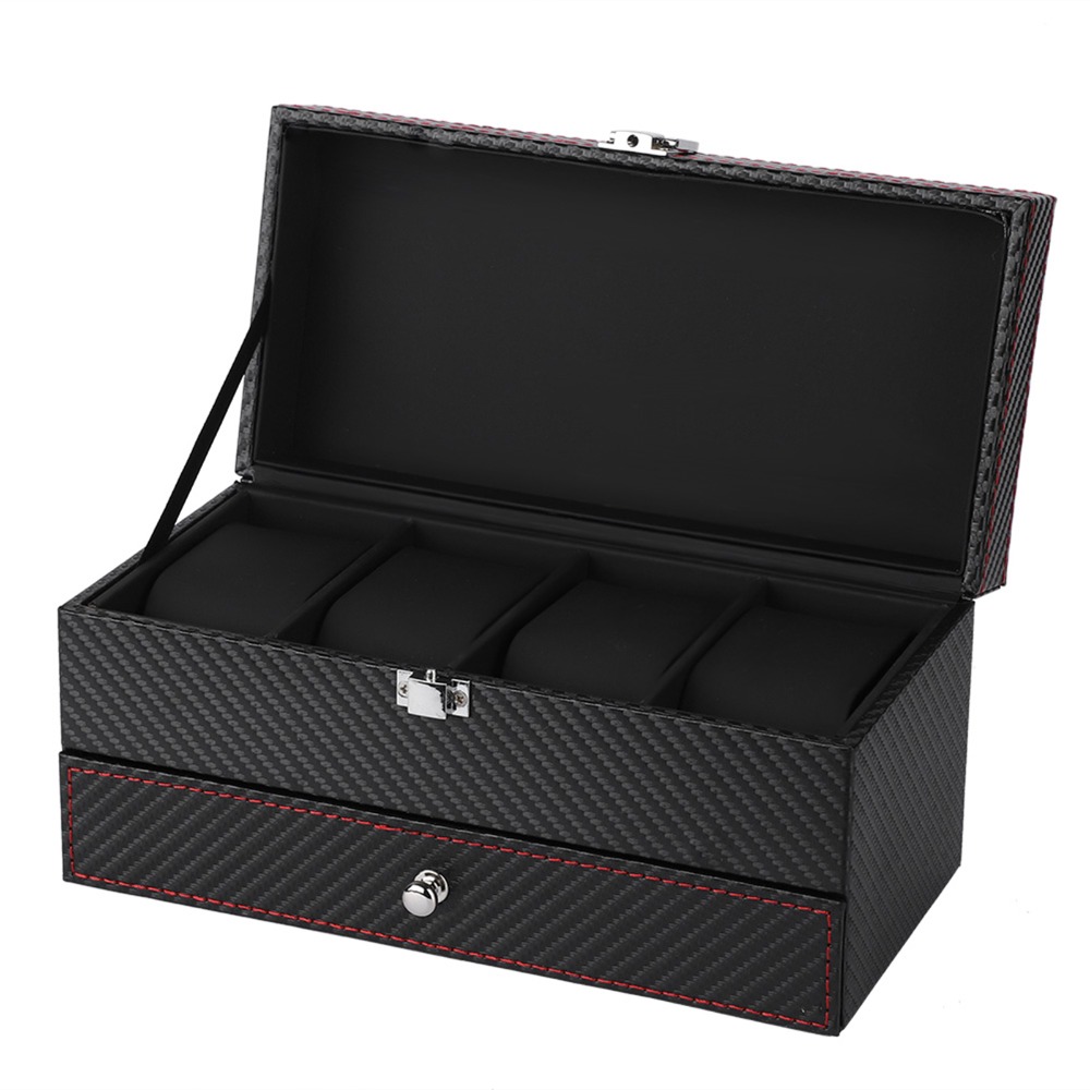 Portable Black Jewelry Organiz - Watch Display Storage Box Carbon Fiber 评论和价格
