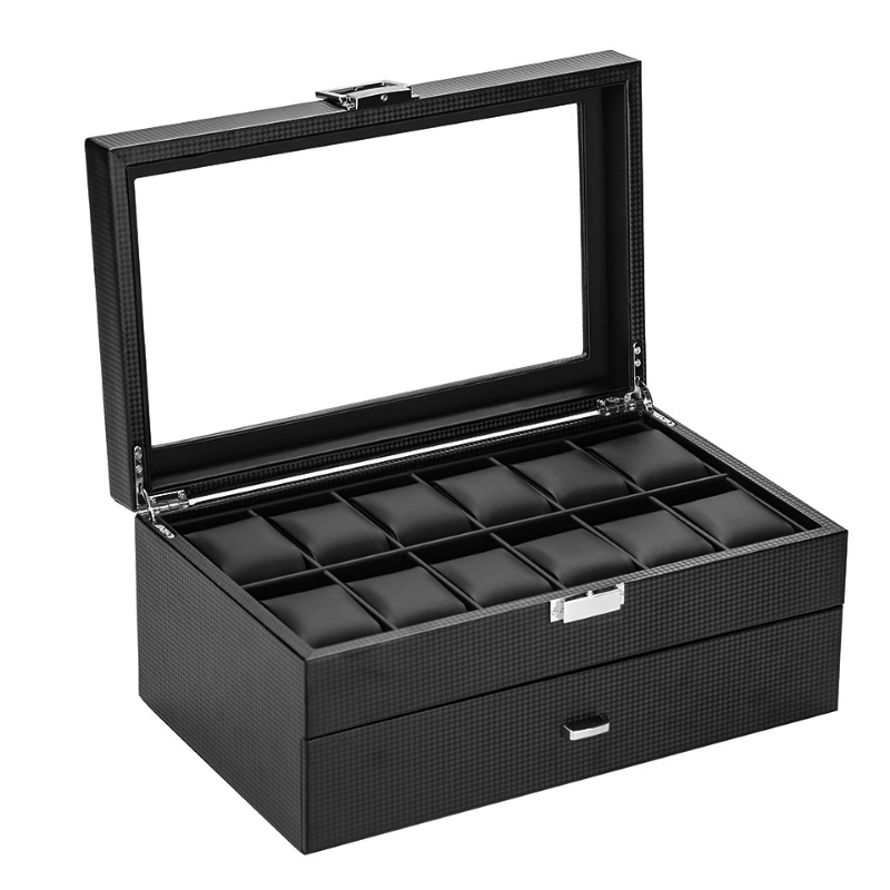 Luxury Watch Box Organizer Bla - Watch Display Storage Box Carbon Fiber 评论和价格