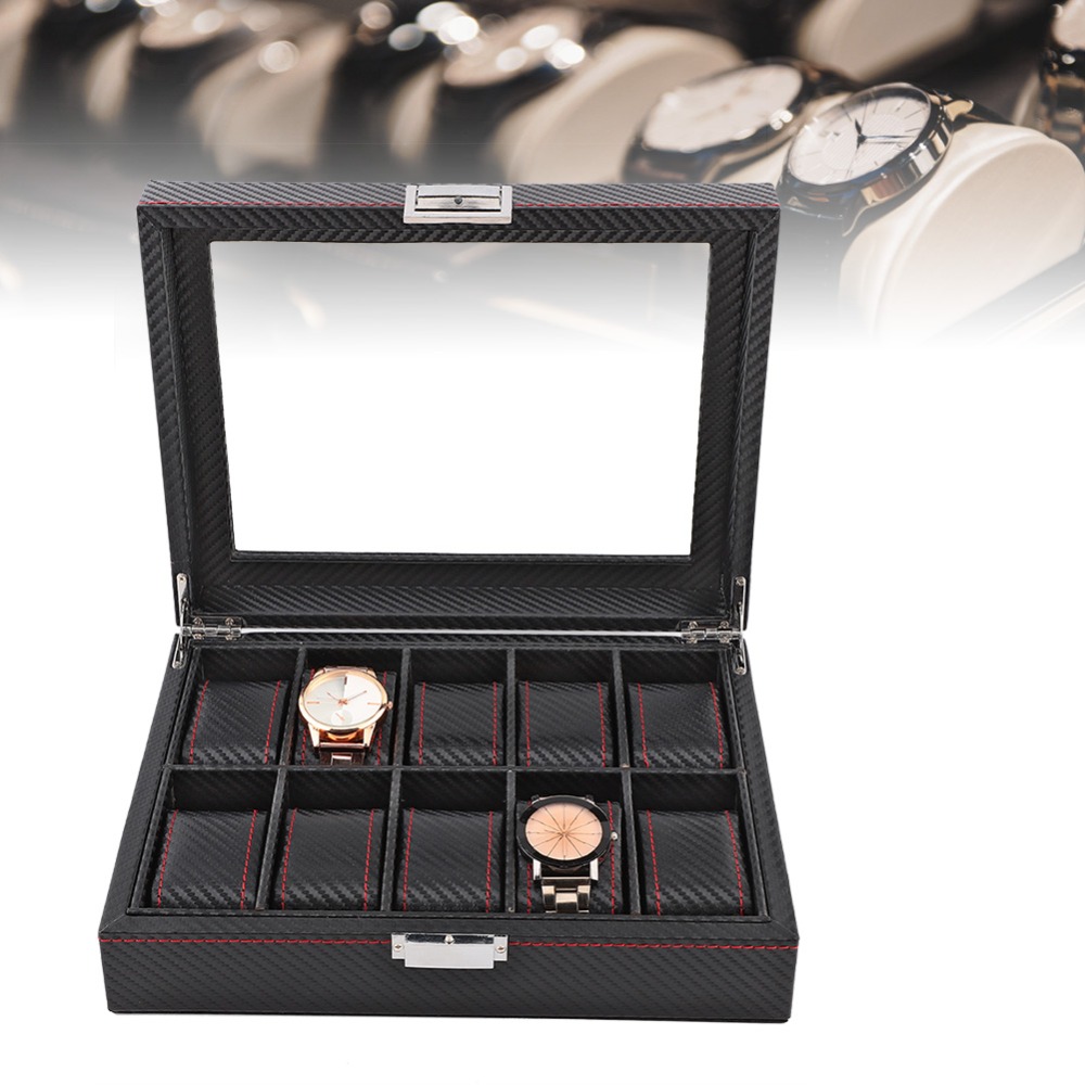 Carbon Fiber Texture Watch Box - Watch Display Storage Box Carbon Fiber 评论和价格