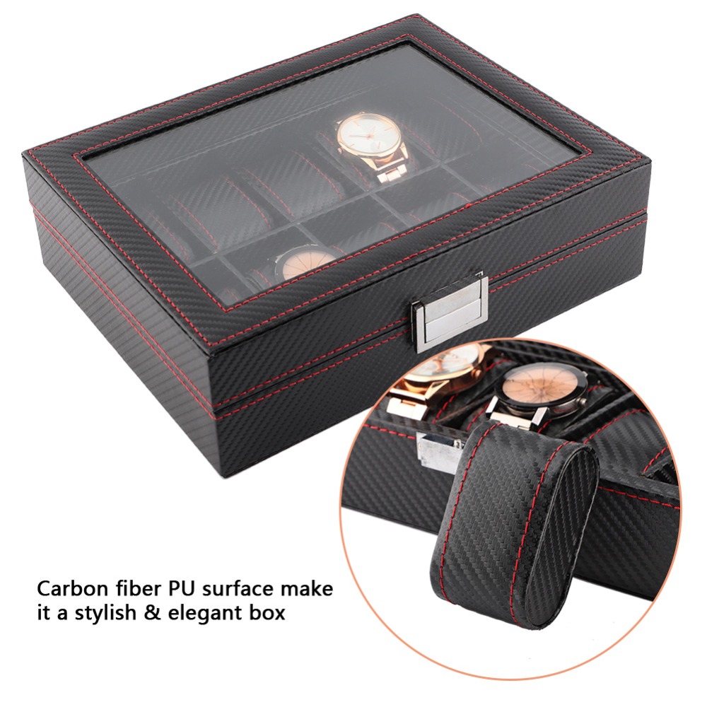 Carbon Fiber Texture Watch Box - Watch Display Storage Box Carbon Fiber 评论和价格
