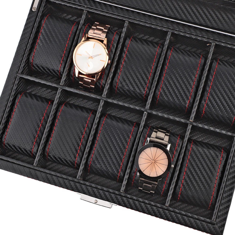 Carbon Fiber Texture Watch Box - Watch Display Storage Box Carbon Fiber 评论和价格