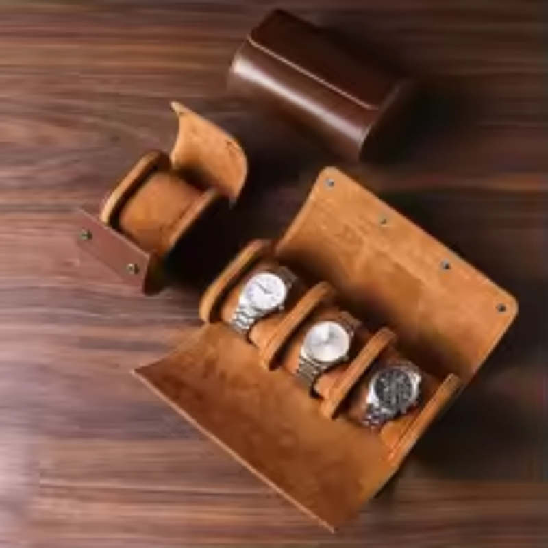 New High-End Luxury Embers Lea - Watch Travel Roll Case 3 Slots Leather 评论和价格