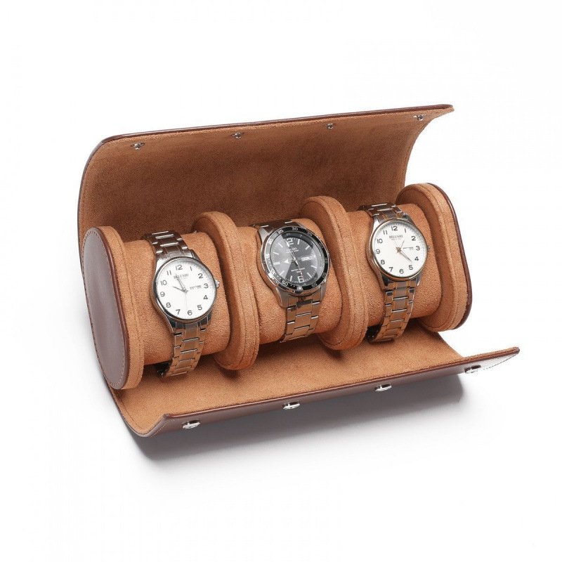 New High-End Luxury Embers Lea - Watch Travel Roll Case 3 Slots Leather 评论和价格