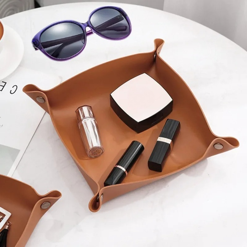 1/2PCS 25x25CM Valet Tray Fold - Valet Tray Nightstand Organizer Leather 评论和价格