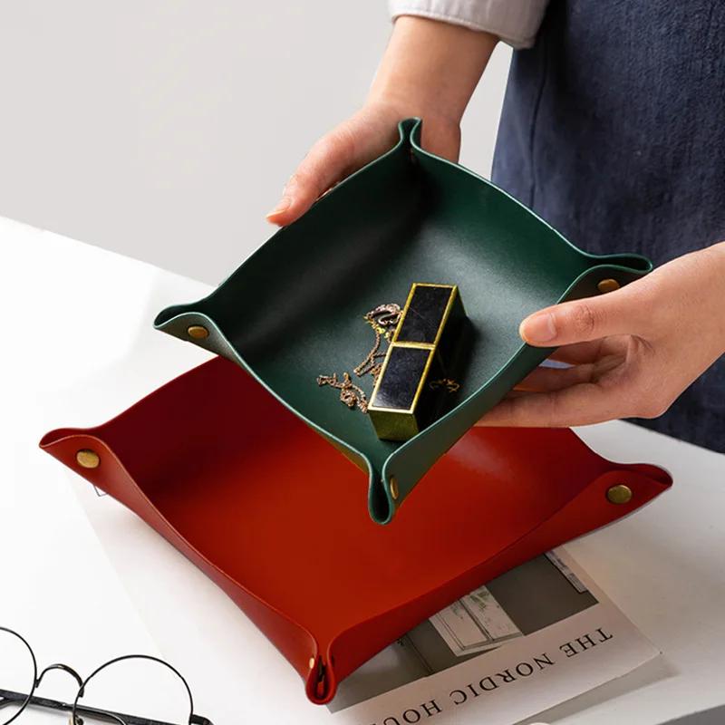 1/2PCS 25x25CM Valet Tray Fold - Valet Tray Nightstand Organizer Leather 评论和价格