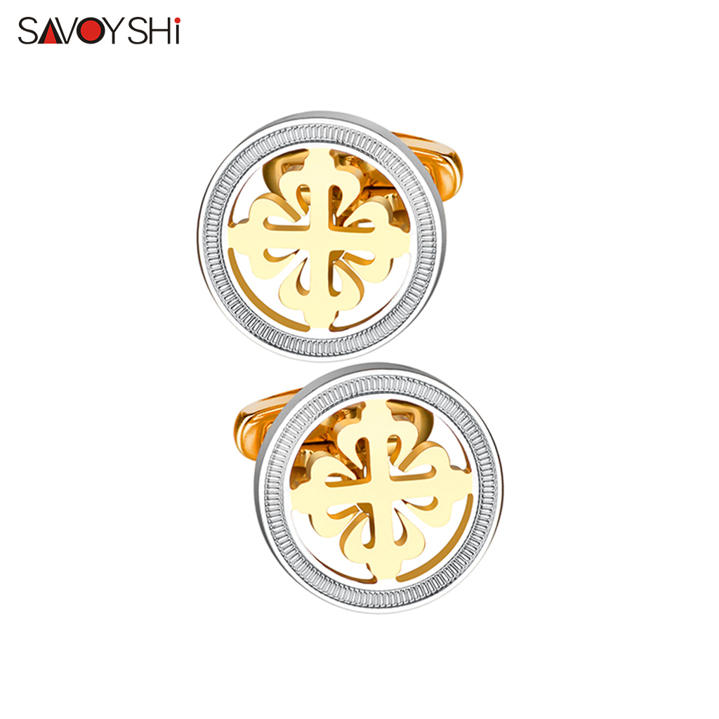 SAVOYSHI Luxury Hollow Iris Fl - Cufflinks Men Stainless Steel Luxury 评论和价格