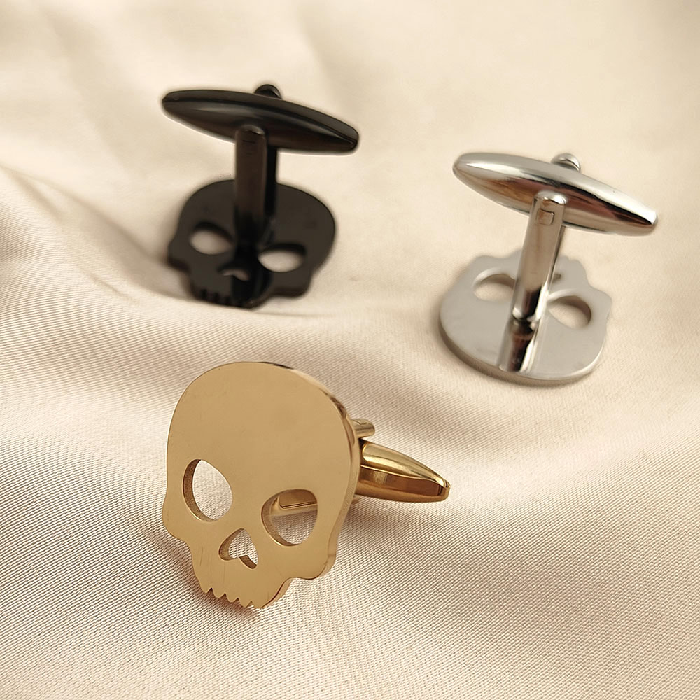 Halloween Skull 18k Gold-plate - Cufflinks Men Stainless Steel Luxury 评论和价格