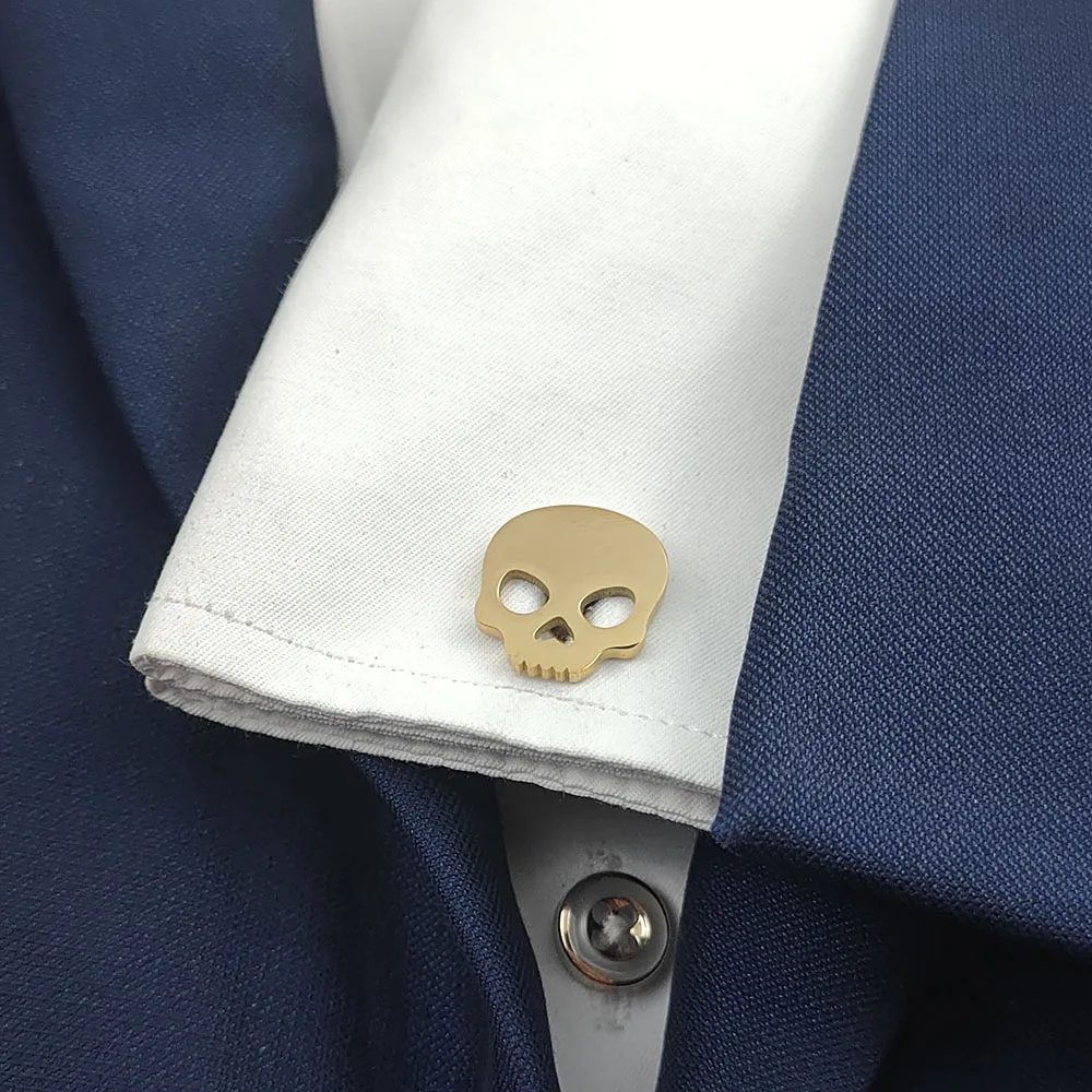 Halloween Skull 18k Gold-plate - Cufflinks Men Stainless Steel Luxury 评论和价格