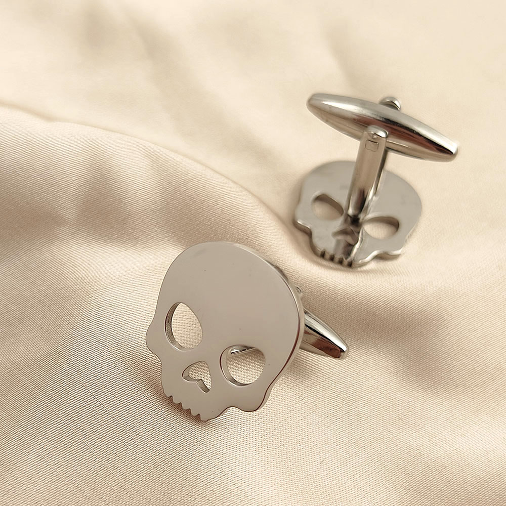 Halloween Skull 18k Gold-plate - Cufflinks Men Stainless Steel Luxury 评论和价格