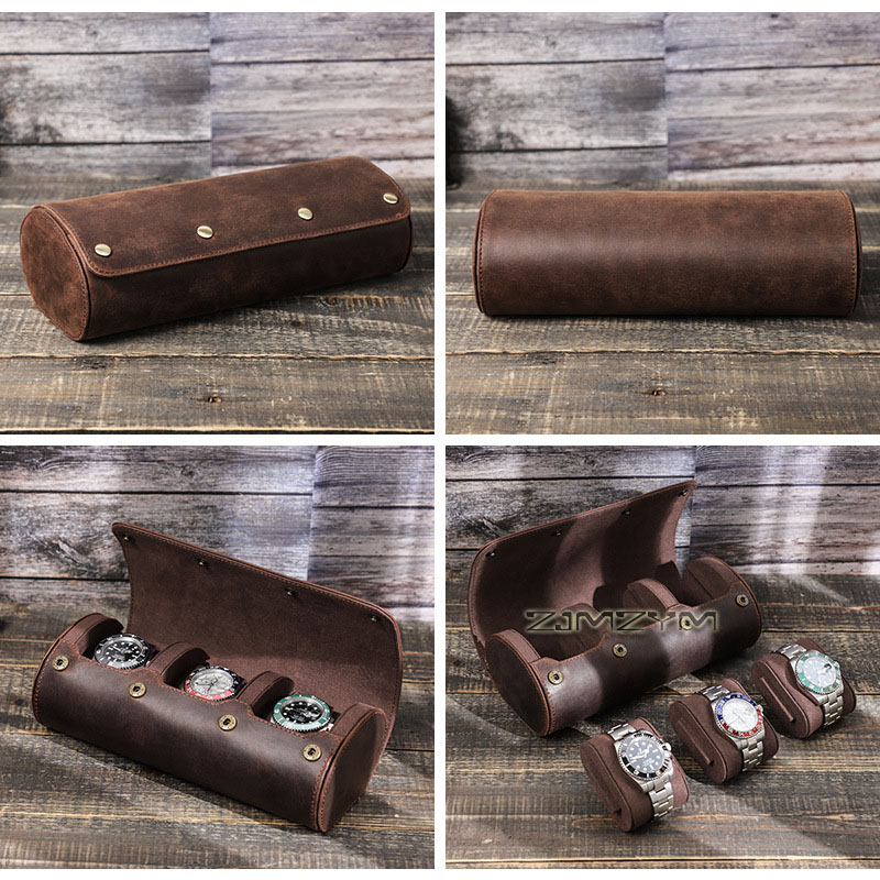 Genuine Cowhide Leather Watch  - Watch Travel Roll Case 3 Slots Leather 评论和价格
