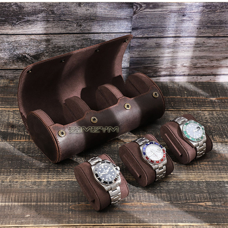 Genuine Cowhide Leather Watch  - Watch Travel Roll Case 3 Slots Leather 评论和价格