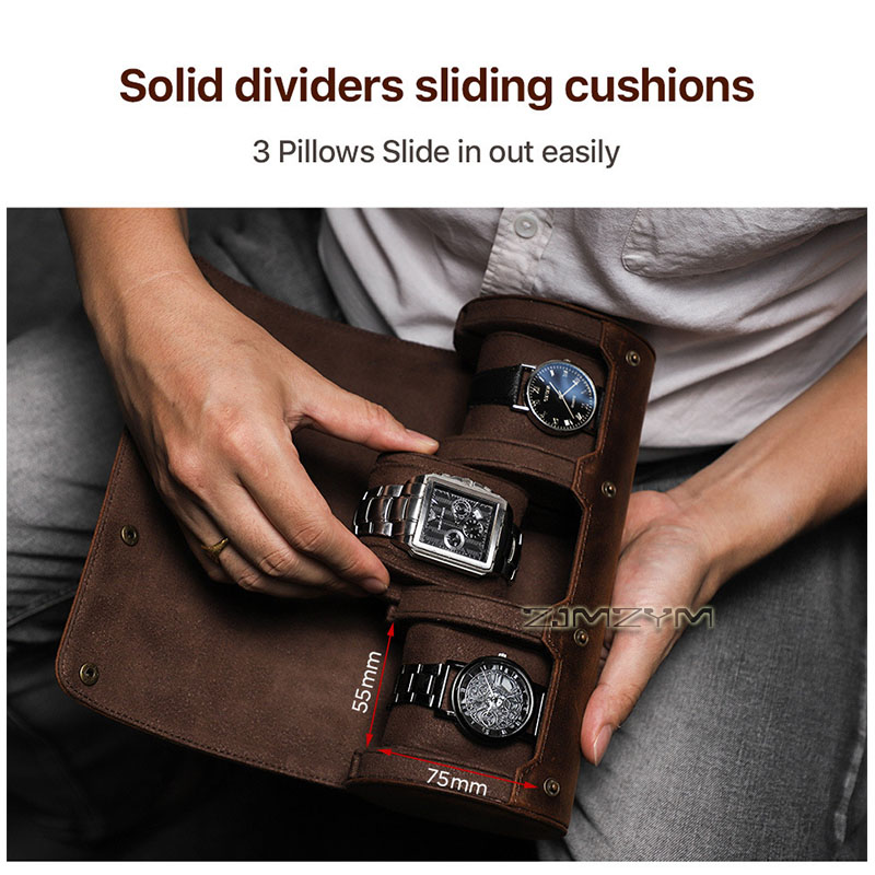 Genuine Cowhide Leather Watch  - Watch Travel Roll Case 3 Slots Leather 评论和价格