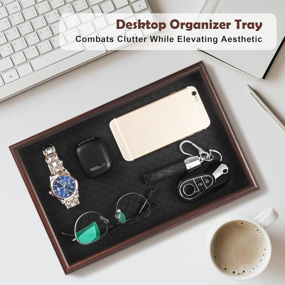 Leather-Base Wooden Valet Tray - Valet Tray Nightstand Organizer Leather 评论和价格