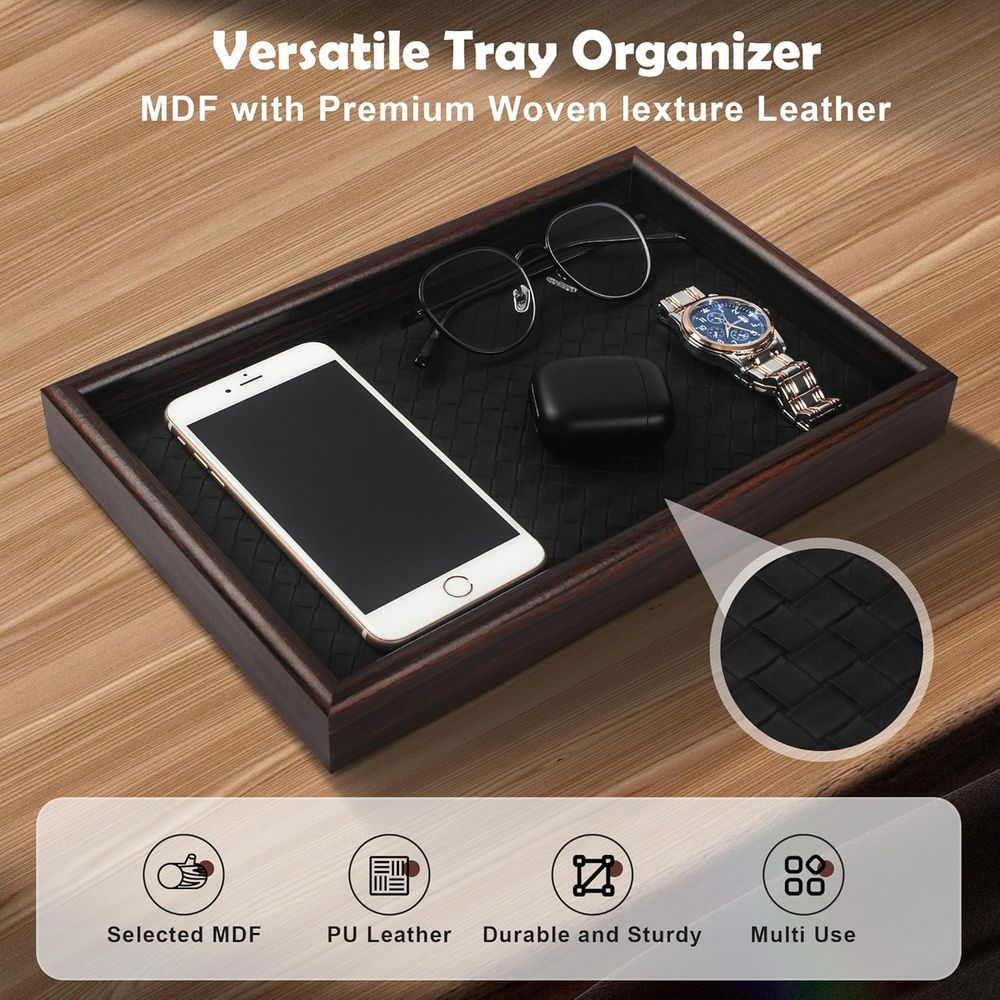 Leather-Base Wooden Valet Tray - Valet Tray Nightstand Organizer Leather 评论和价格