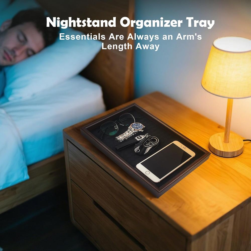 Leather-Base Wooden Valet Tray - Valet Tray Nightstand Organizer Leather 评论和价格