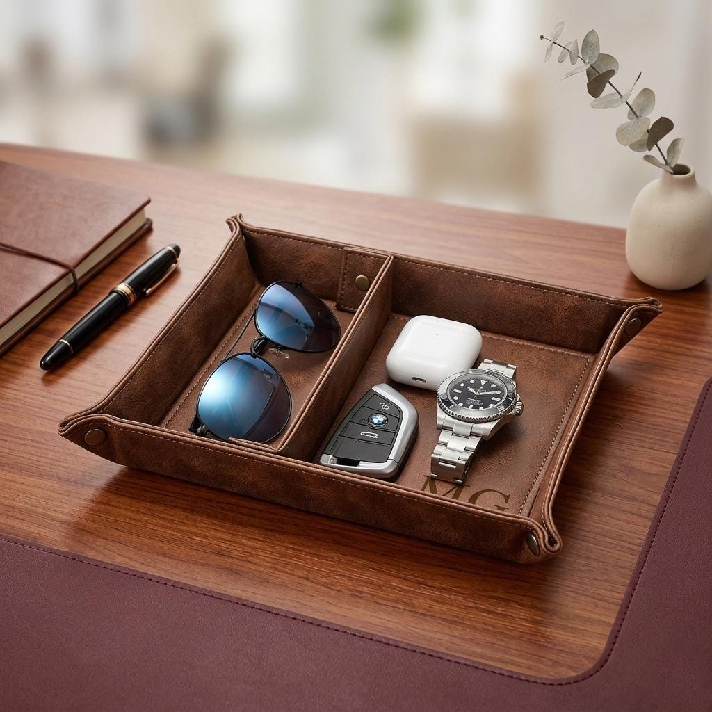Personalized Desk Organizer PU - Valet Tray Nightstand Organizer Leather 评论和价格
