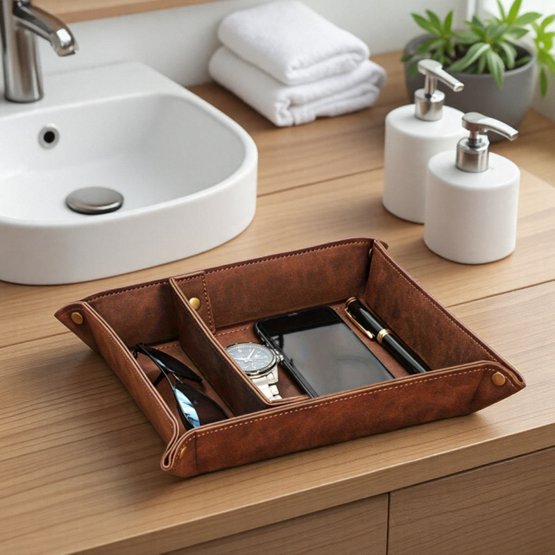 Personalized Desk Organizer PU - Valet Tray Nightstand Organizer Leather 评论和价格
