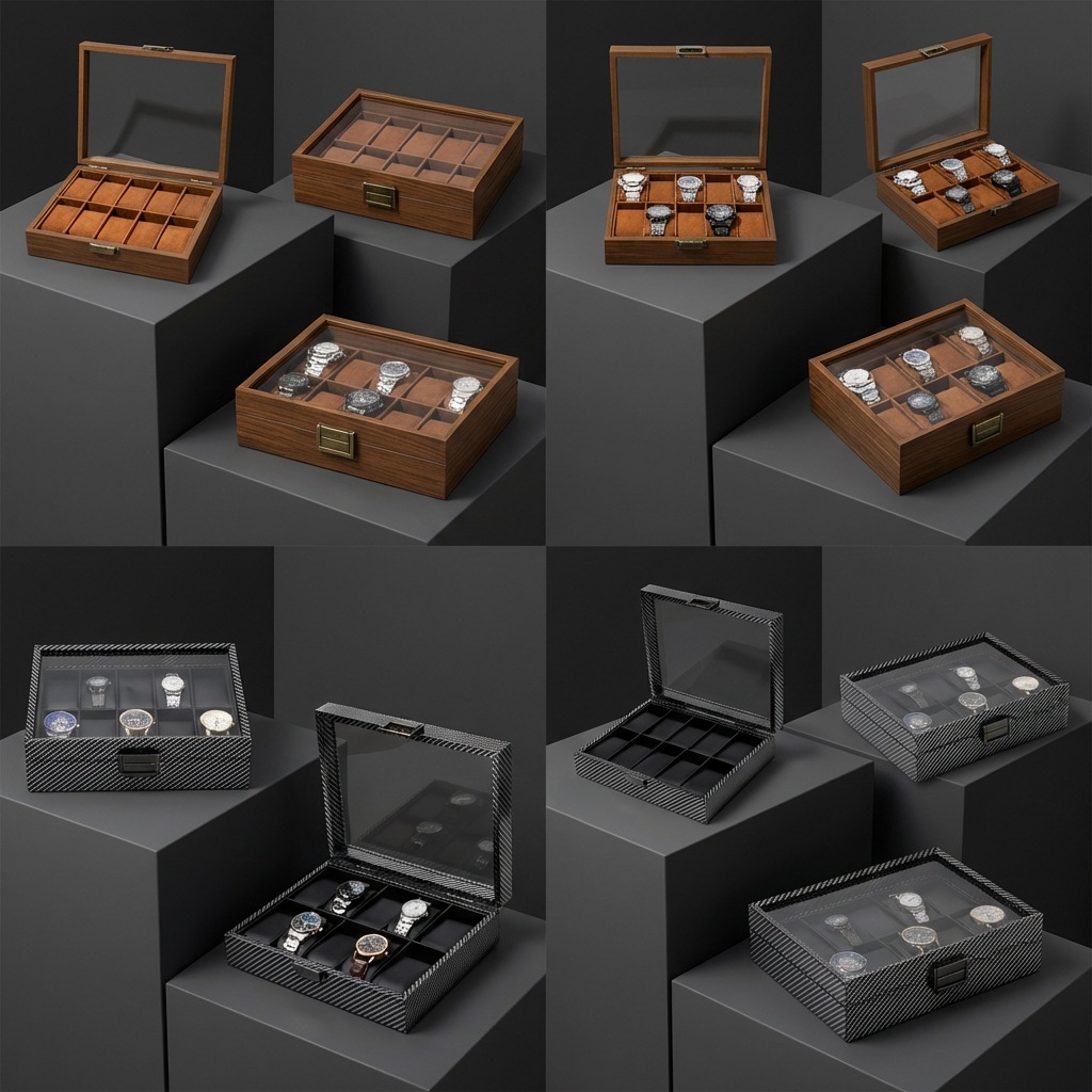 Carbon fiber grain wood 10-dig - Watch Display Storage Box Carbon Fiber 评论和价格