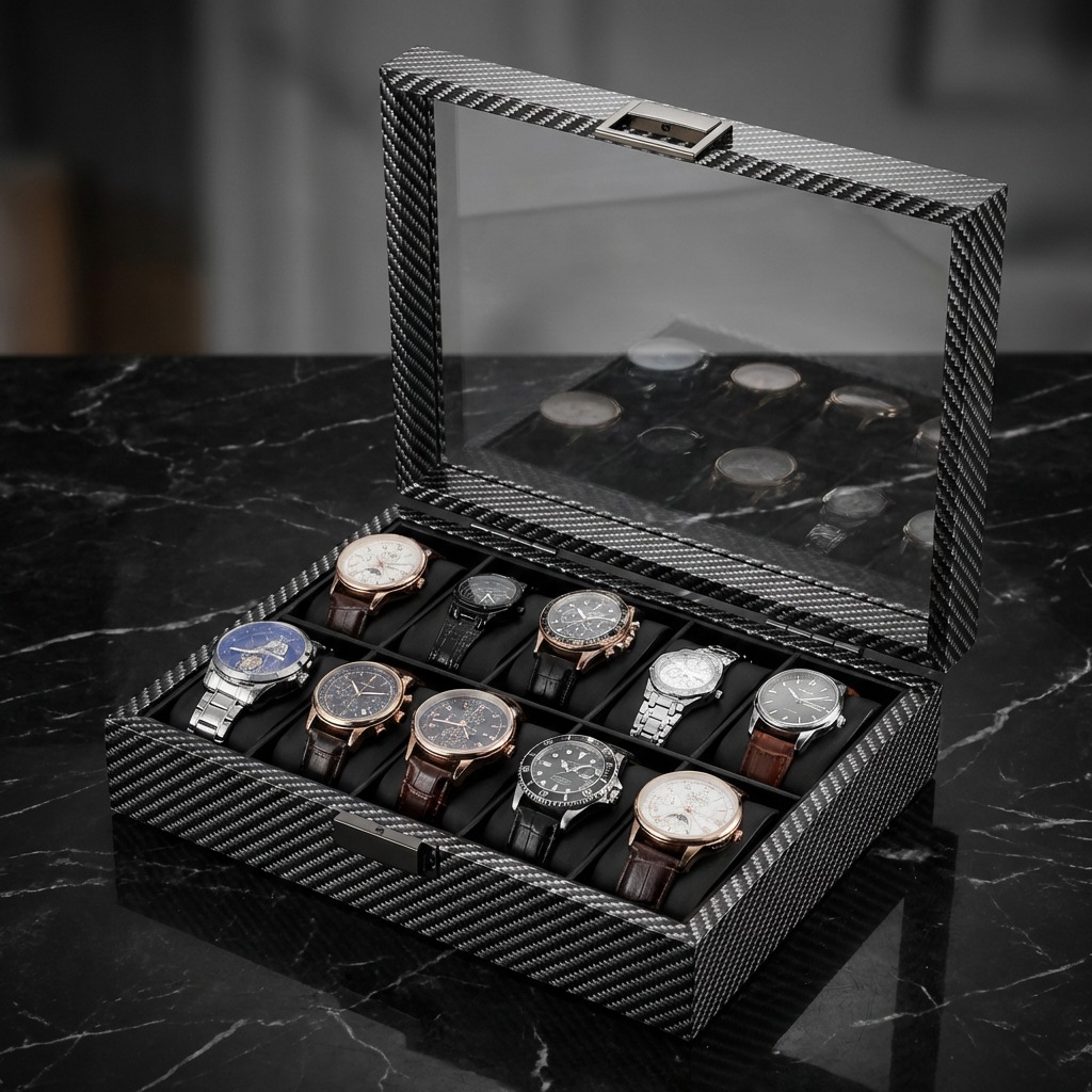 Carbon fiber grain wood 10-dig - Watch Display Storage Box Carbon Fiber 评论和价格
