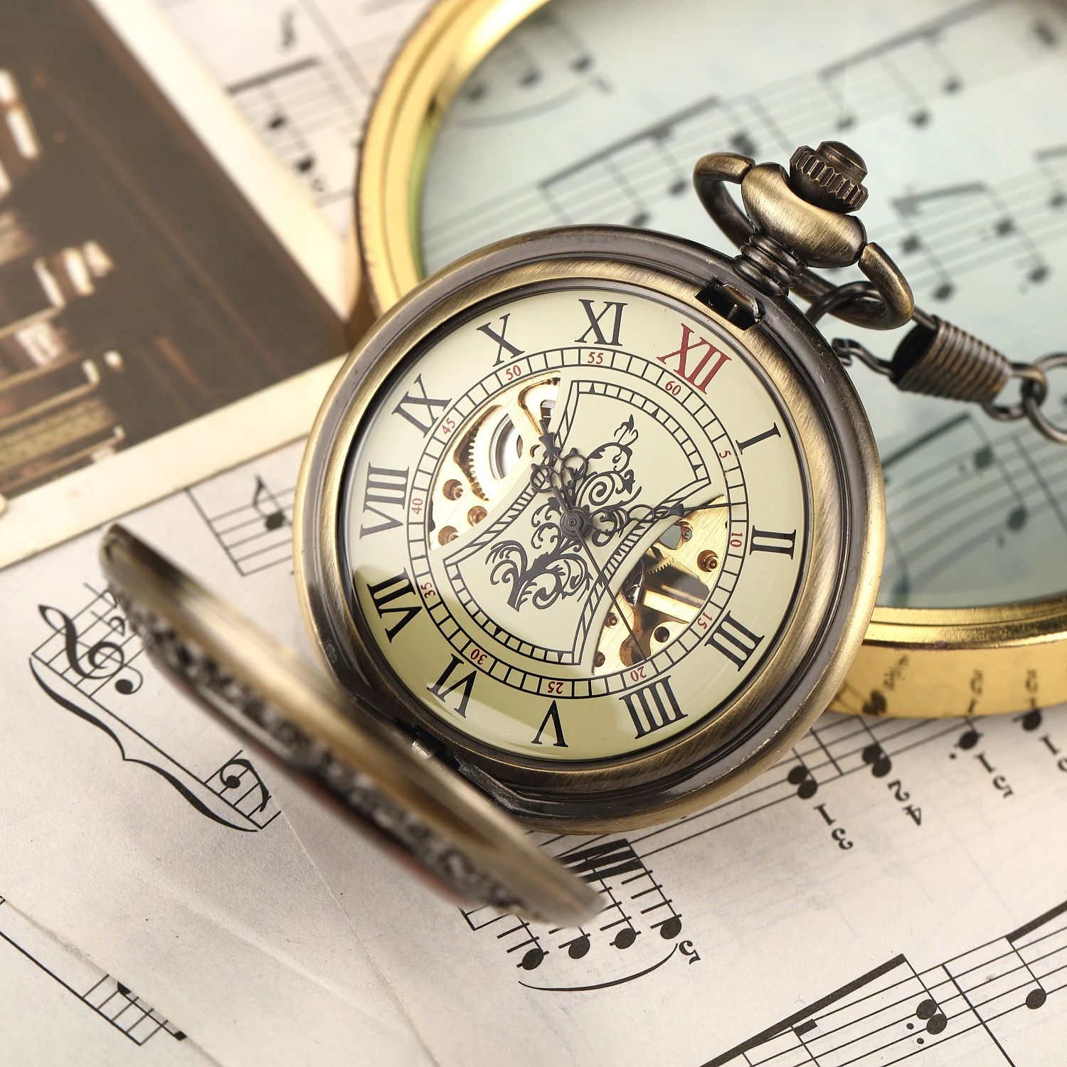 Vintage luxury wooden ring ske - Pocket Watch Mechanical Skeleton Vintage 评论和价格