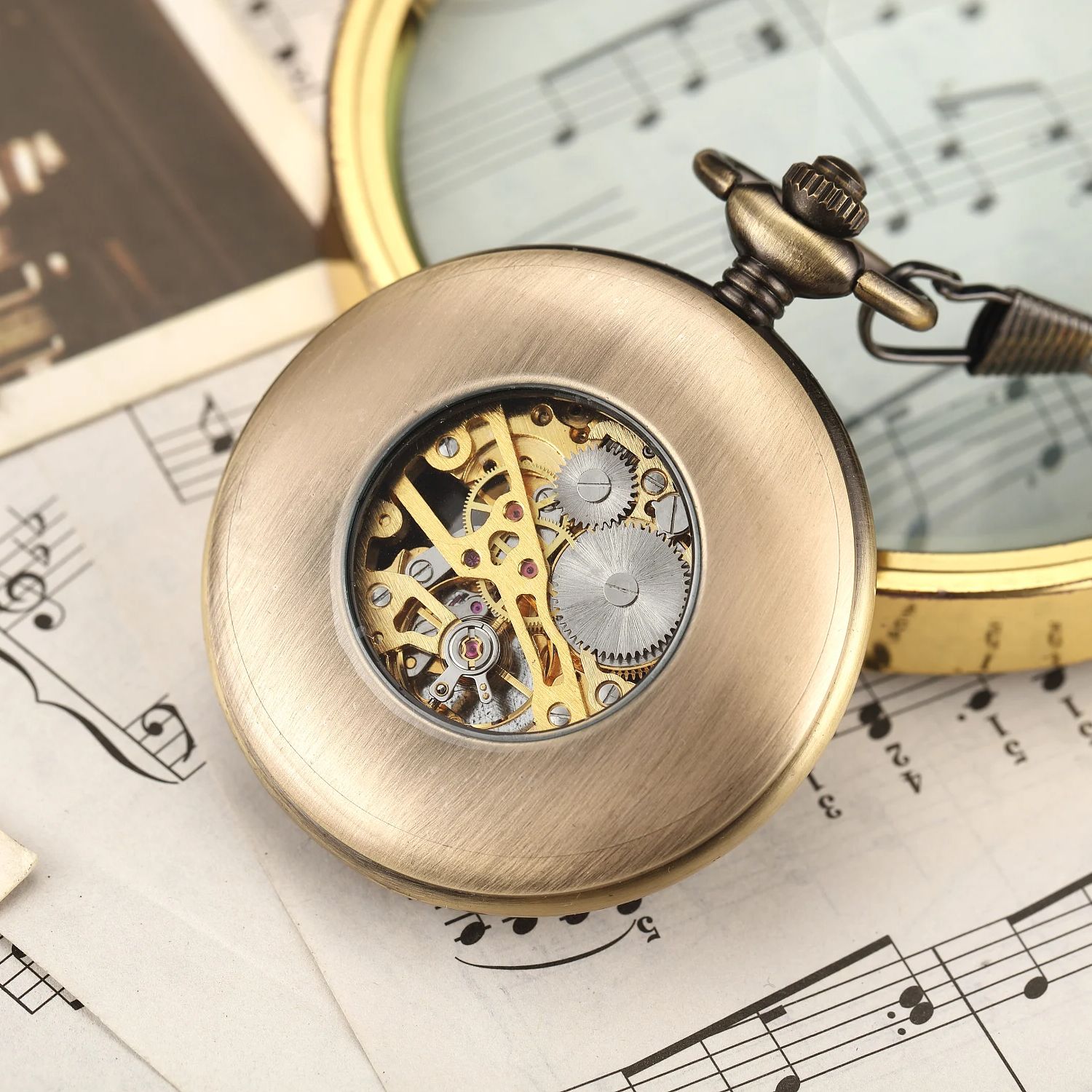 Vintage luxury wooden ring ske - Pocket Watch Mechanical Skeleton Vintage 评论和价格