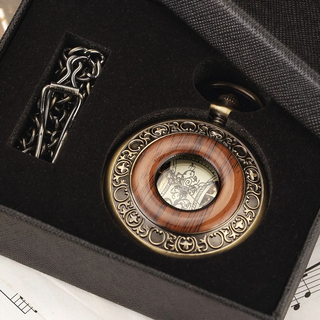 Vintage luxury wooden ring ske - Pocket Watch Mechanical Skeleton Vintage 评论和价格