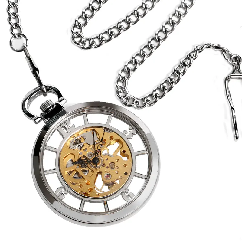 Transparent Hollow Hand Wind M - Pocket Watch Mechanical Skeleton Vintage 评论和价格