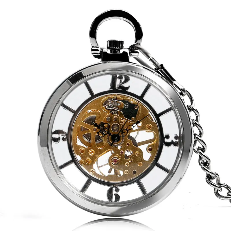 Transparent Hollow Hand Wind M - Pocket Watch Mechanical Skeleton Vintage 评论和价格