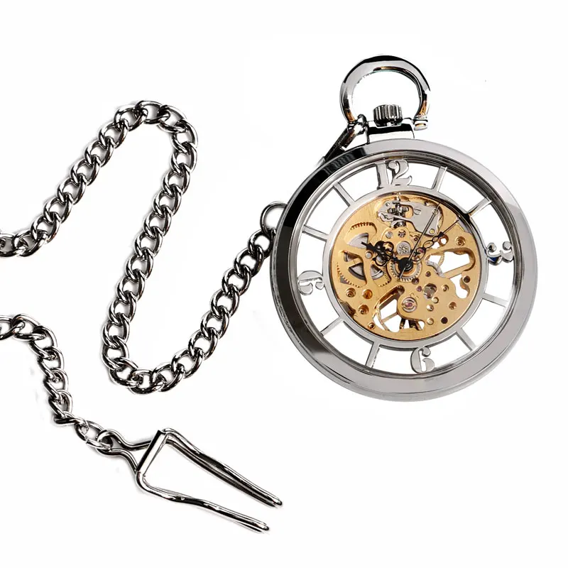 Transparent Hollow Hand Wind M - Pocket Watch Mechanical Skeleton Vintage 评论和价格