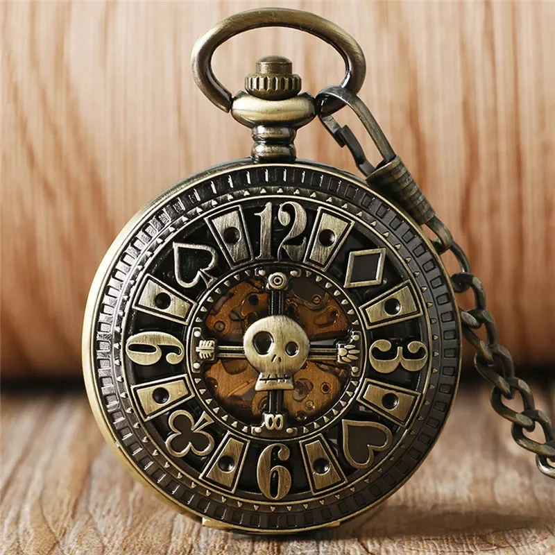Vintage Poker Skull Head Skele - Pocket Watch Mechanical Skeleton Vintage 评论和价格