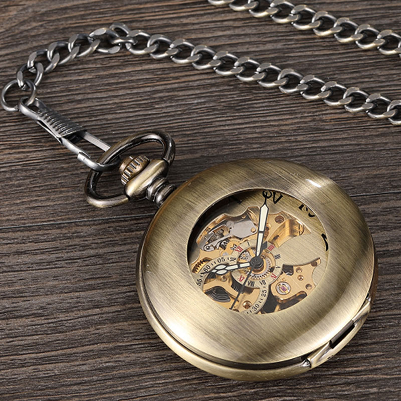 Vintage Bronze Skeleton Hand W - Pocket Watch Mechanical Skeleton Vintage 评论和价格
