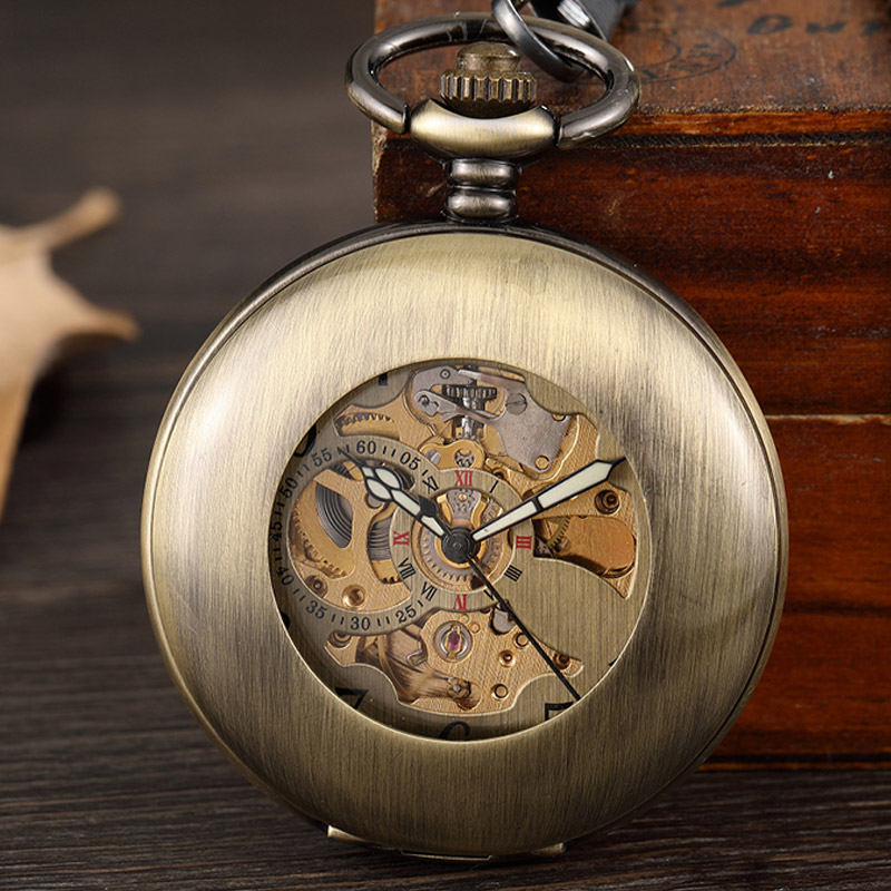 Vintage Bronze Skeleton Hand W - Pocket Watch Mechanical Skeleton Vintage 评论和价格