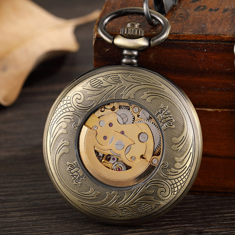 Vintage Bronze Skeleton Hand W - Pocket Watch Mechanical Skeleton Vintage 评论和价格
